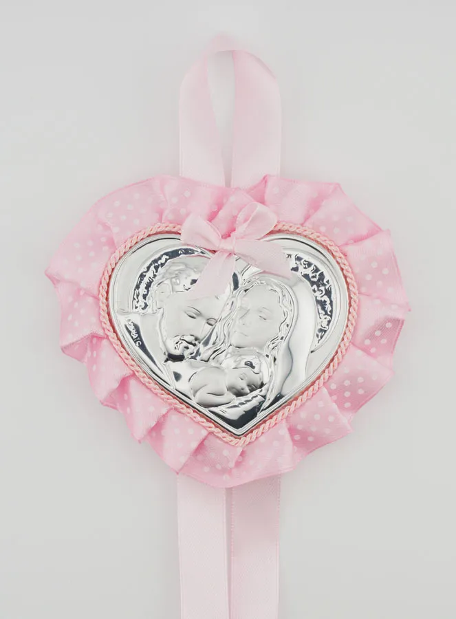 Doopcadeau - Medaillon voor Babywieg Hart Heilige Familie (pic 1)