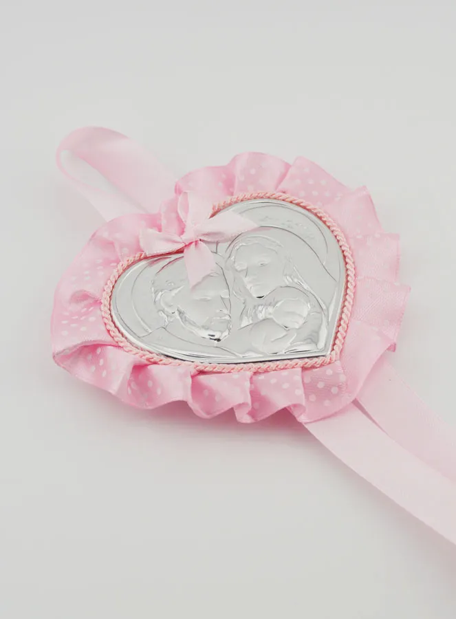 Doopcadeau - Medaillon voor Babywieg Hart Heilige Familie (pic 3)