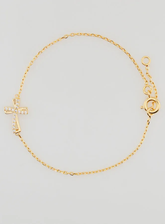 Religieuze Armband Verguld met Strass Kruisje (pic 1)