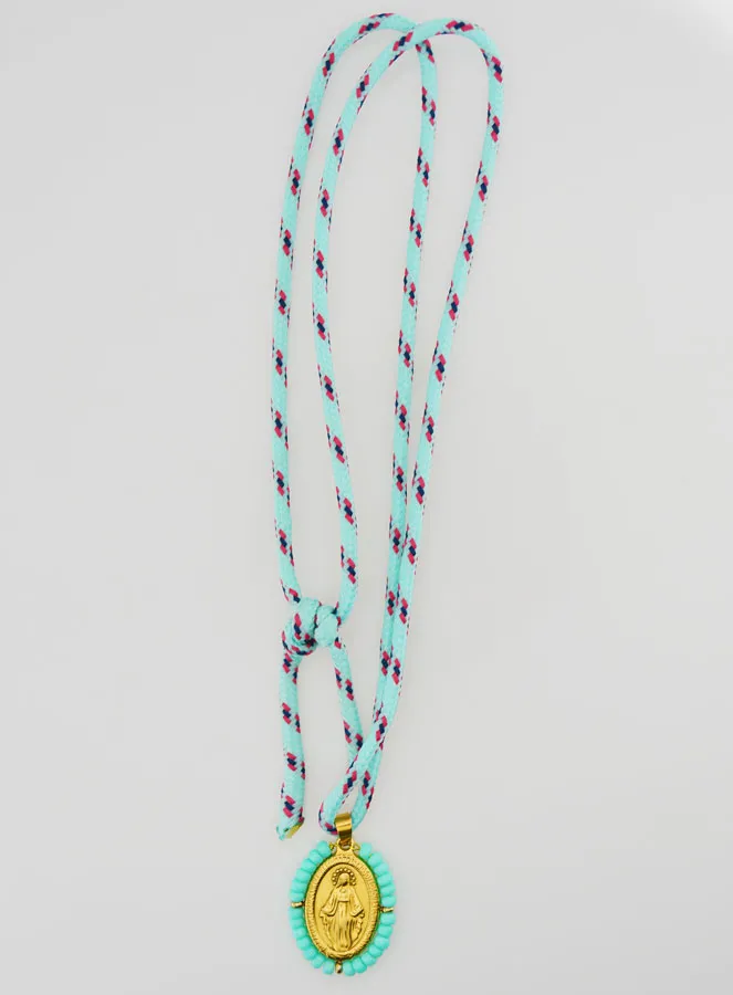 Ketting Koord Wonderdadige Medaille met Groene Kralen (pic 3)