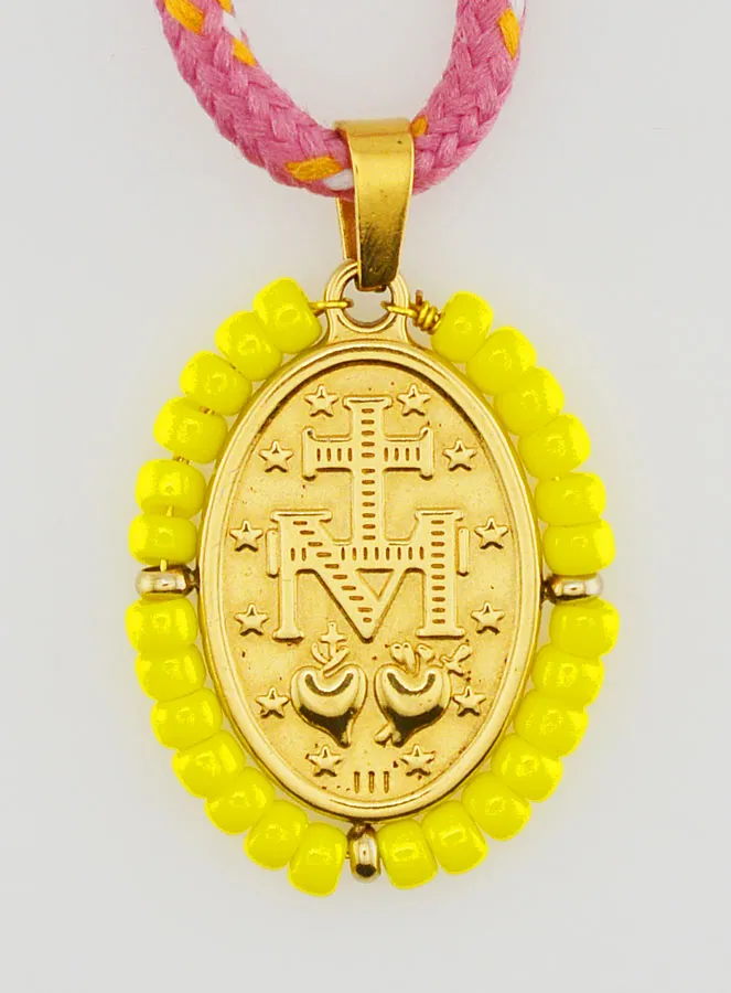 Ketting Koord Wonderdadige Medaille met Gele Kralen (pic 2)