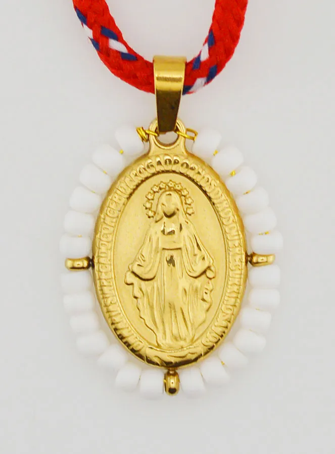 Ketting Koord Wonderdadige Medaille met Witte Kralen (pic 1)