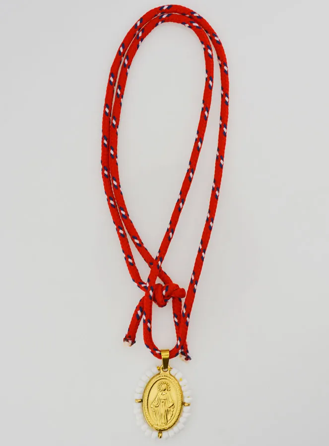 Ketting Koord Wonderdadige Medaille met Witte Kralen (pic 3)