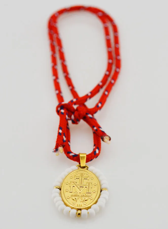 Ketting Koord Wonderdadige Medaille met Witte Kralen (pic 4)