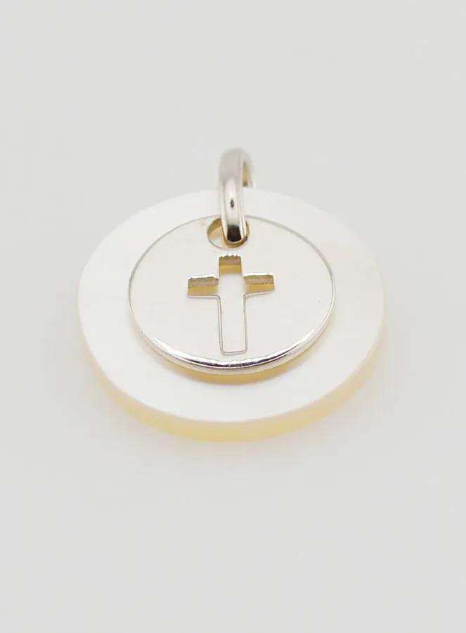 Hanger Zilveren Penning met Parelmoer  - Kruis (pic 2)