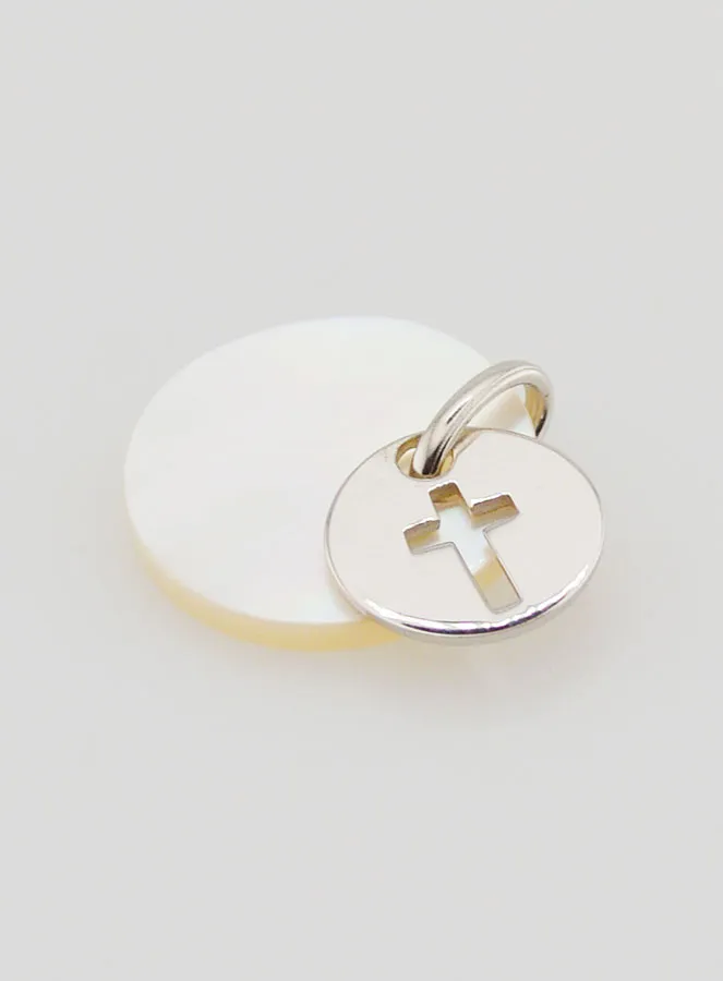 Hanger Zilveren Penning met Parelmoer  - Kruis (pic 4)