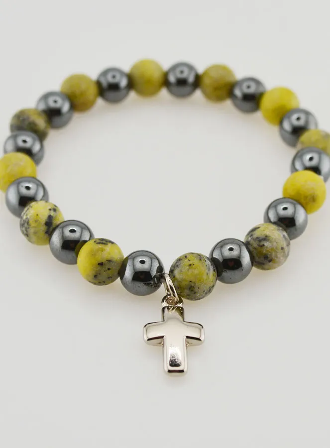 Armband met Kruis - Hematiet en Serpentijn (pic 2)