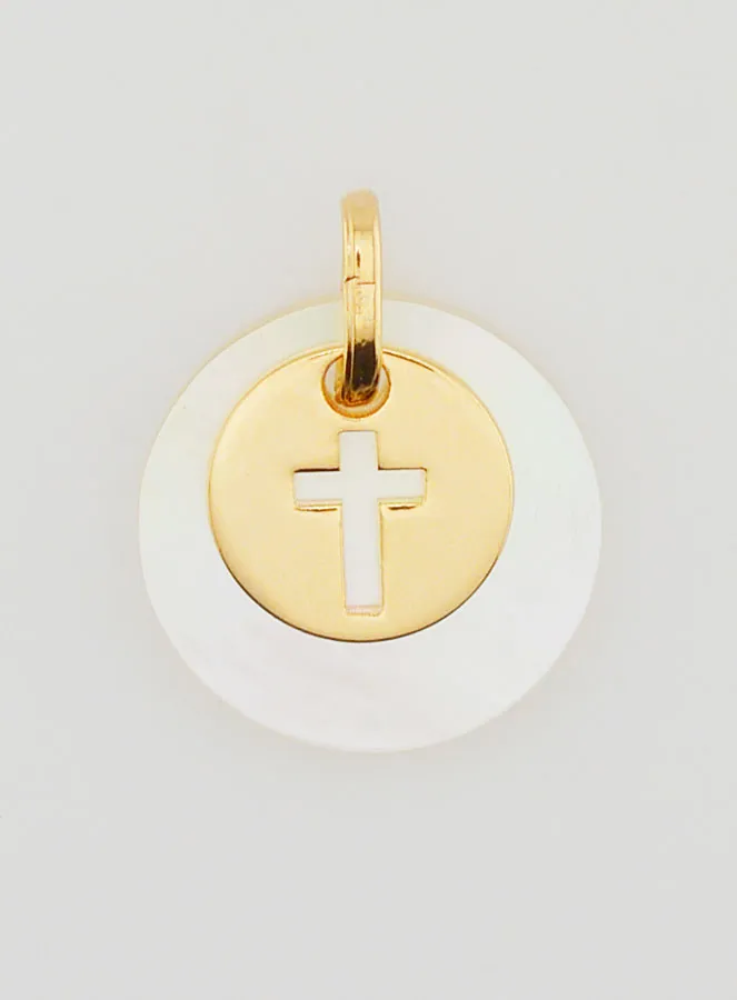 Hanger Penning Verguld met Parelmoer - Kruis (pic 1)