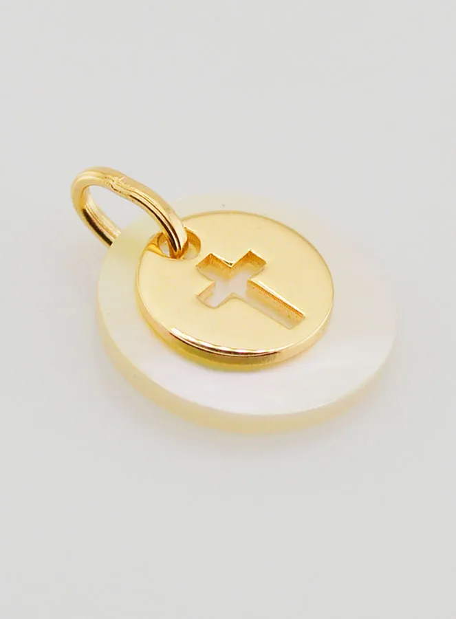 Hanger Penning Verguld met Parelmoer - Kruis (pic 3)