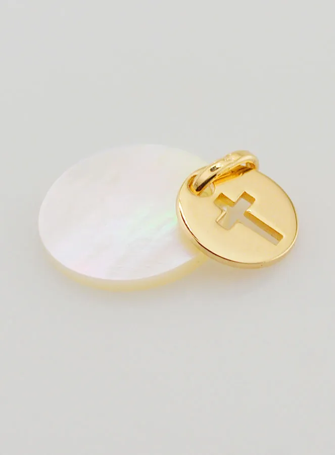 Hanger Penning Verguld met Parelmoer - Kruis (pic 4)