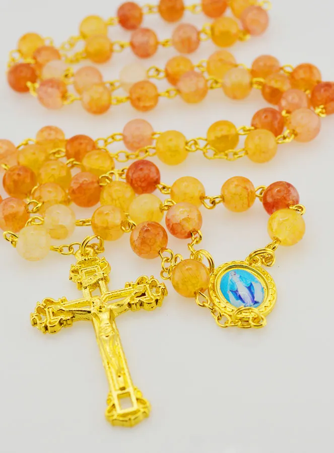 Rozenkrans Maria Wonderdadige met Glazen Kralen - Oranje (pic 2)