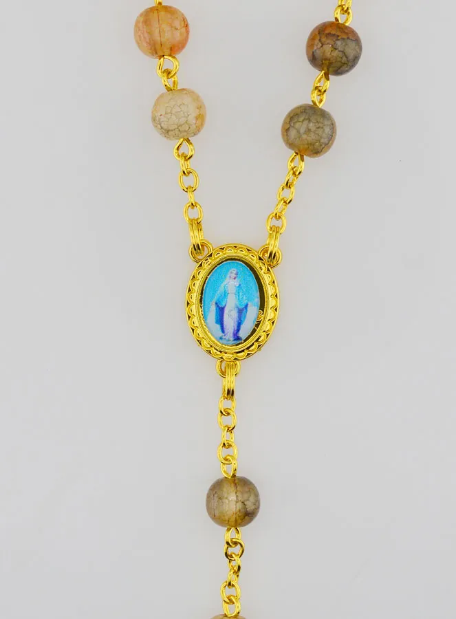 Rozenkrans met Bruine Glazen Kralen - Wonderdadige Medaille (pic 4)