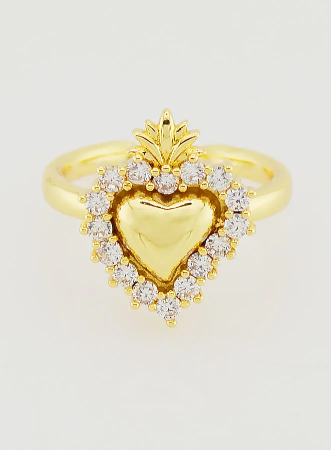 Verstelbare Ex Voto Ring van Goudkleurig Messing en Strass (pic 1)