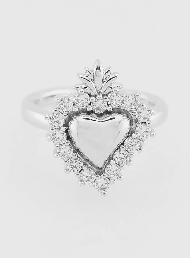 Verstelbare Ex Voto Ring Zilverkleurig Messing en Strass (pic 1)