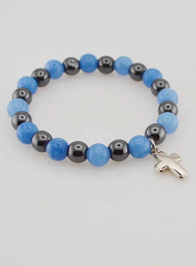 Religieuze Armband met Kruis - Hematiet en Angeliet (pic 3)