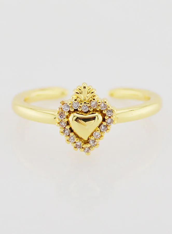 Verstelbare Ex Voto Ring Goudkleurig Messing en Stenen (pic 1)