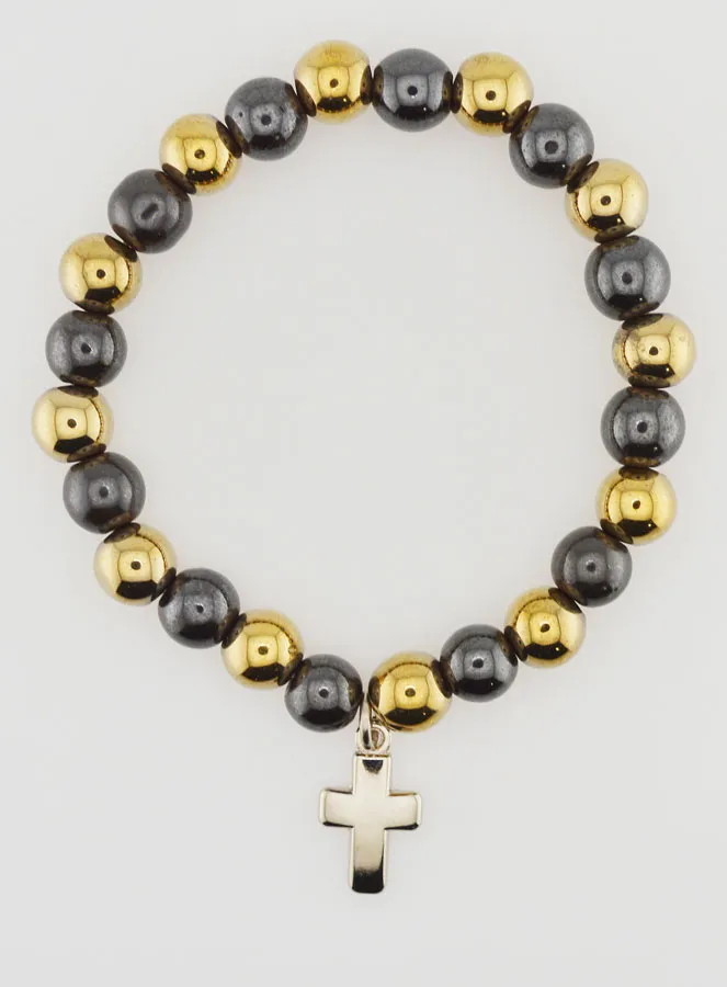 Religieuze Armband met Kruis - Hematiet en Pyriet (pic 1)