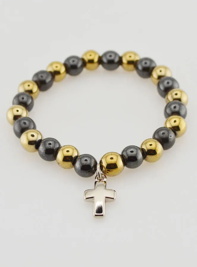 Religieuze Armband met Kruis - Hematiet en Pyriet (pic 2)