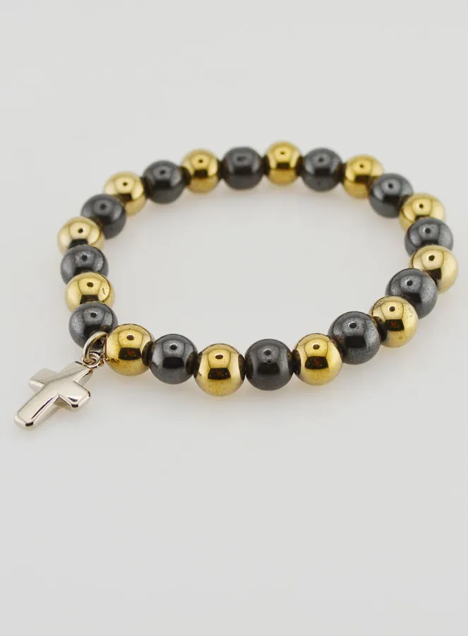 Religieuze Armband met Kruis - Hematiet en Pyriet (pic 4)