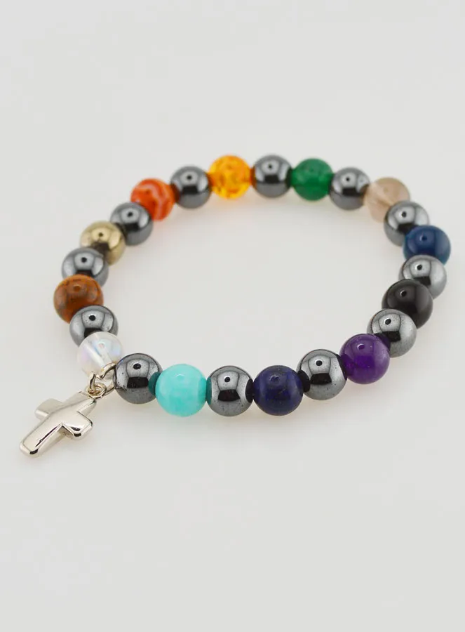 Religieuze Armband met Kruis - Hematiet en Stenen (pic 4)