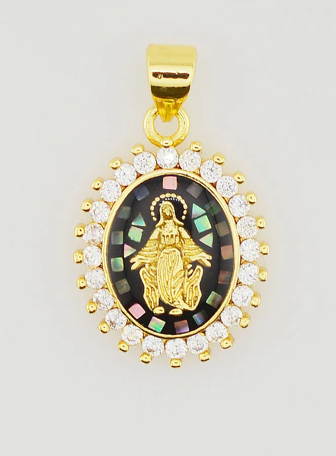 Medaille Maria Wonderdadige Glinsterend Zwart - 17mm (pic 1)