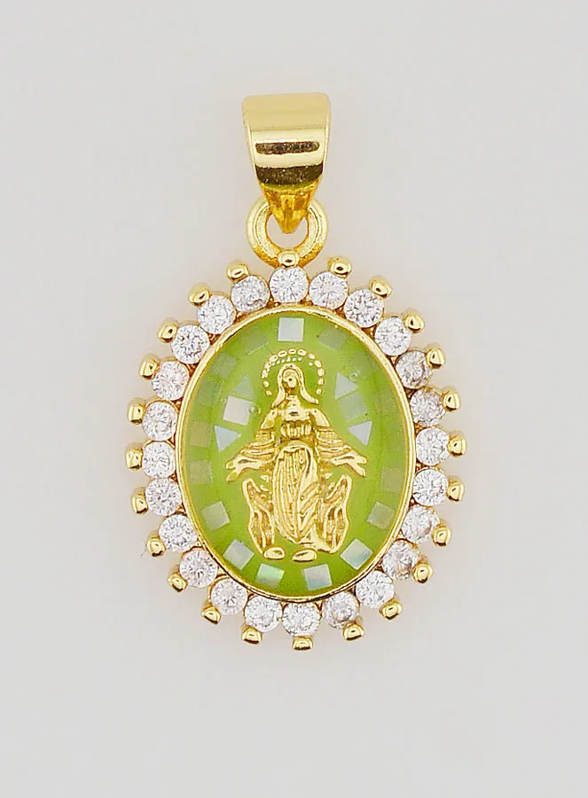 Groene Medaille Maria Wonderdadige - 17mm (pic 1)