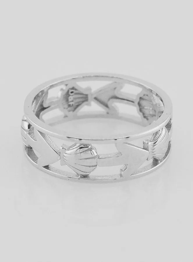 Opengewerkte Zilveren Ring Schelp en Anker - Maat 58 (pic 1)