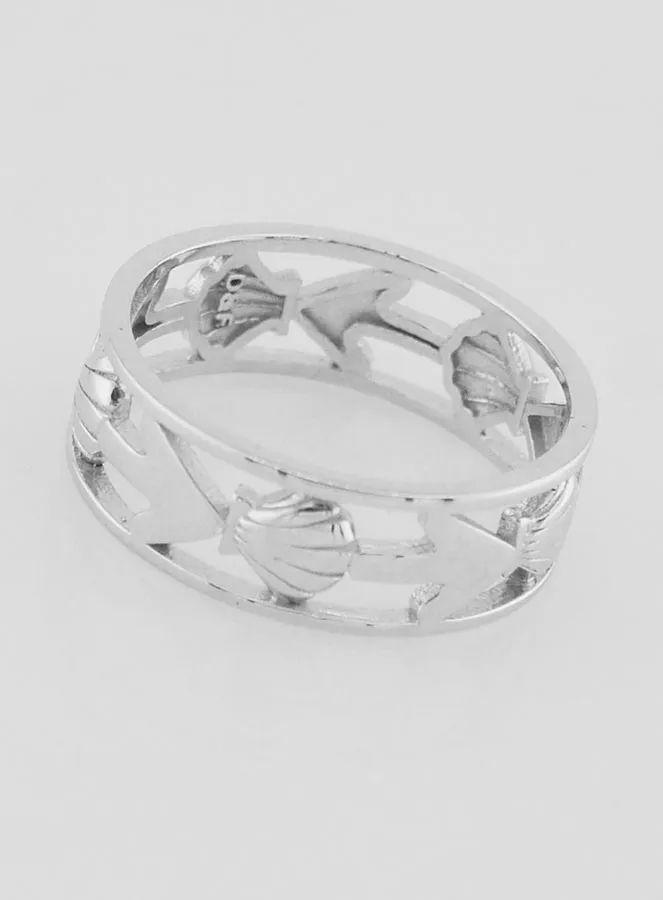 Opengewerkte Zilveren Ring Schelp en Anker - Maat 58 (pic 2)