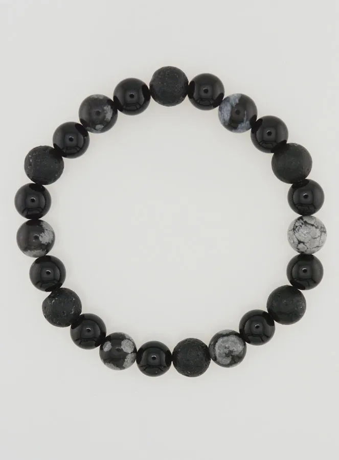 Armband van Obsidiaan, Zwarte Onyx en Lavasteen (pic 1)