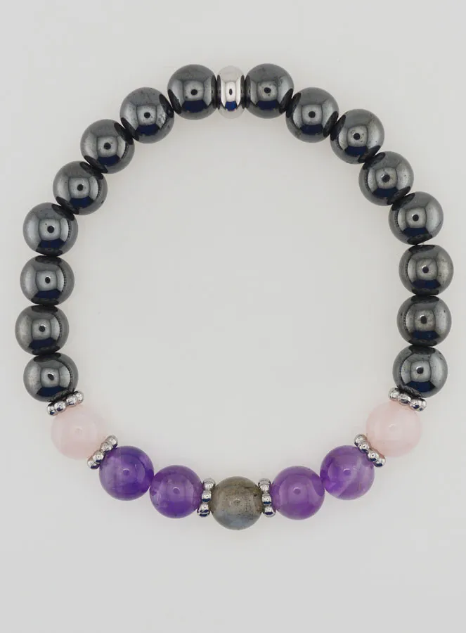 Armband met Hematiet, Amethist, Labradoriet, Kwarts - 8mm (pic 1)