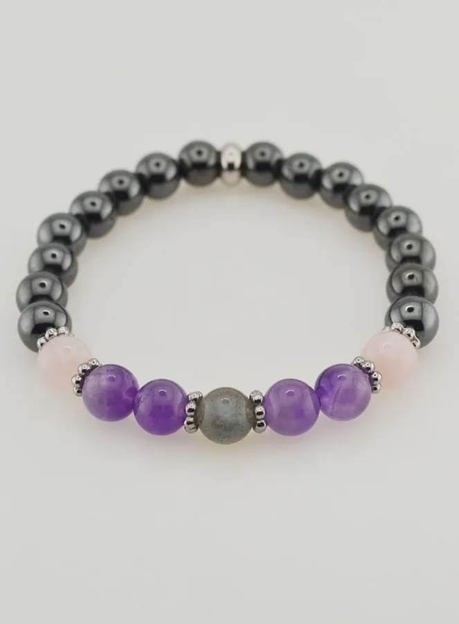 Armband met Hematiet, Amethist, Labradoriet, Kwarts - 8mm (pic 2)