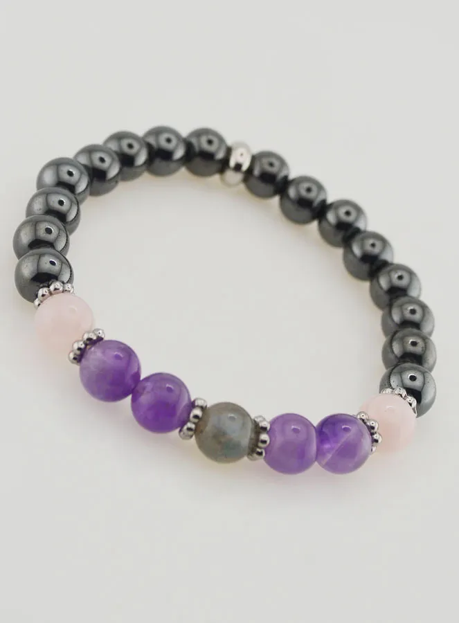 Armband met Hematiet, Amethist, Labradoriet, Kwarts - 8mm (pic 3)