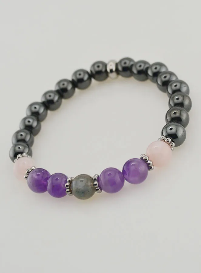 Armband met Hematiet, Amethist, Labradoriet, Kwarts - 8mm (pic 4)
