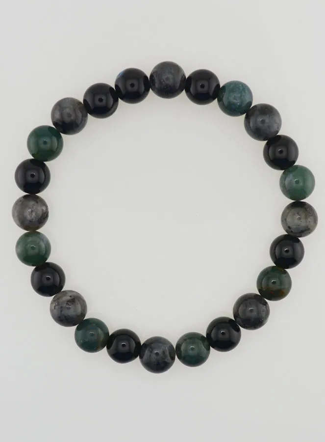 Armband met Mosagaat, Larvikiet, Zwarte Onyx - 8mm (pic 1)