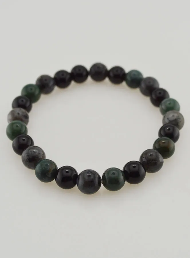 Armband met Mosagaat, Larvikiet, Zwarte Onyx - 8mm (pic 2)