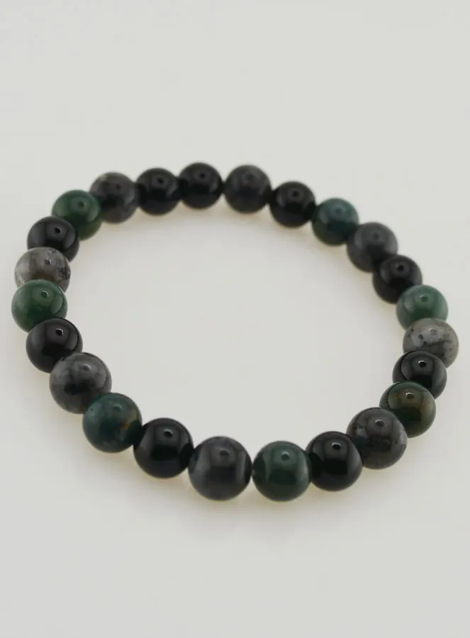Armband met Mosagaat, Larvikiet, Zwarte Onyx - 8mm (pic 3)