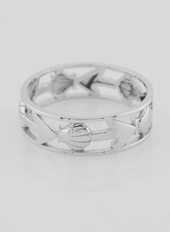 Opengewerkte Zilveren Ring Schelp en Anker - Maat 64 (pic 1)