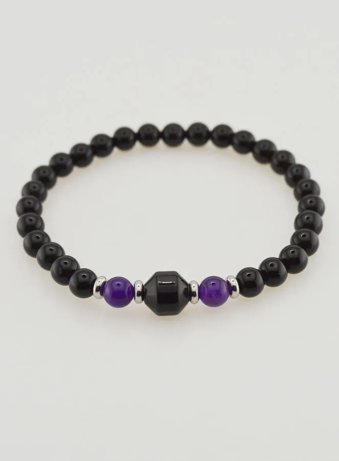 Armband van Amethist en Zwarte Onyx - 6mm (pic 2)