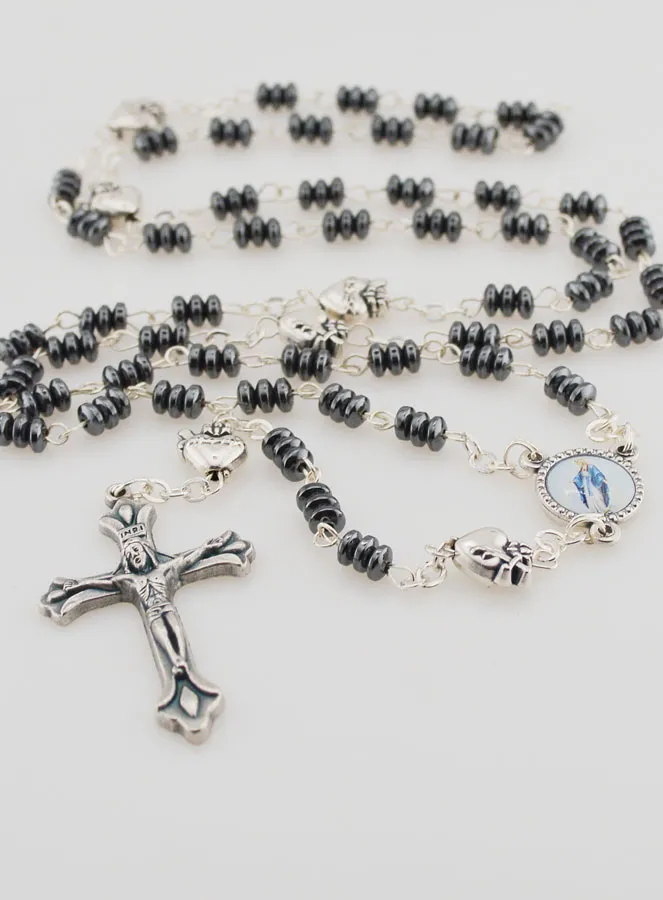Rozenkrans Maria Wonderdadige en Ex Voto - Hematiet (pic 2)