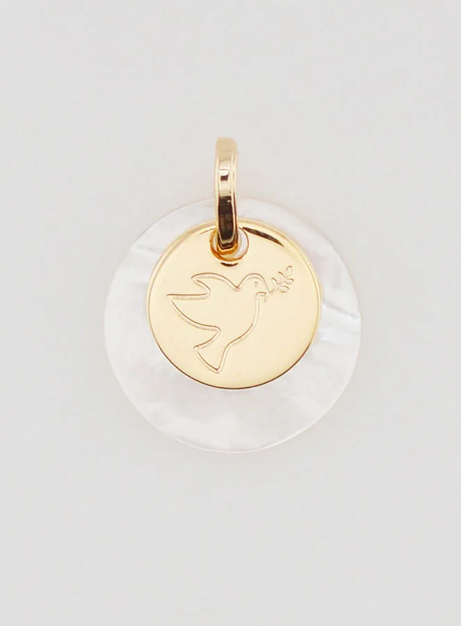 Vergulde Hanger Muntje met Parelmoer - Heilige Geest (pic 1)