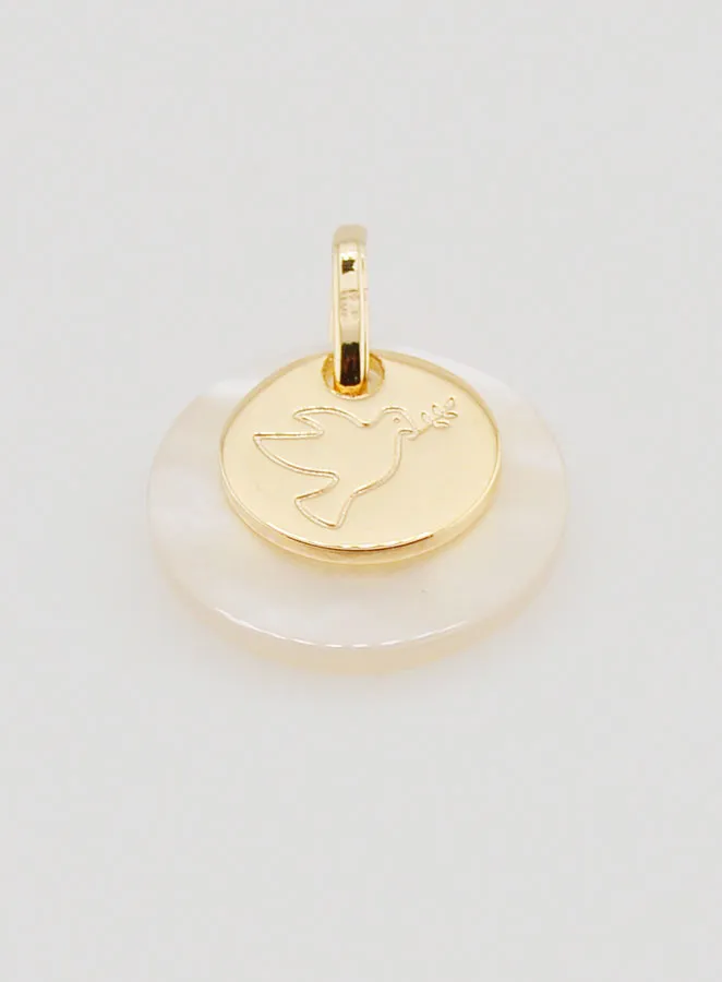 Vergulde Hanger Muntje met Parelmoer - Heilige Geest (pic 2)