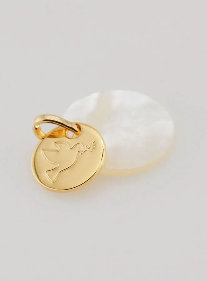 Vergulde Hanger Muntje met Parelmoer - Heilige Geest (pic 4)