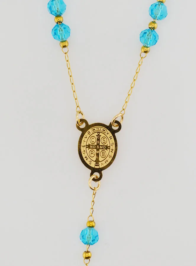 Rozenkrans Medaille van Sint Benedictus van Roestvrij Staal - Turkoois (pic 4)