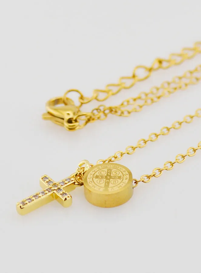 Halsketting voor Bescherming Heilige Benedictus Medaille en Kruis (pic 1)