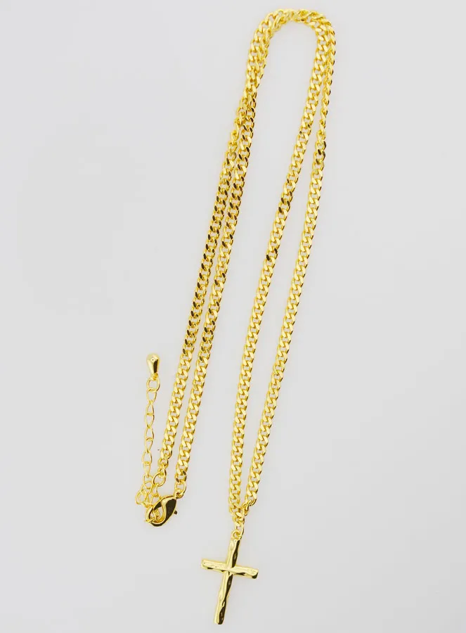 Religieuze Halsketting Gehamerd Kruis - Goudkleurig (pic 2)