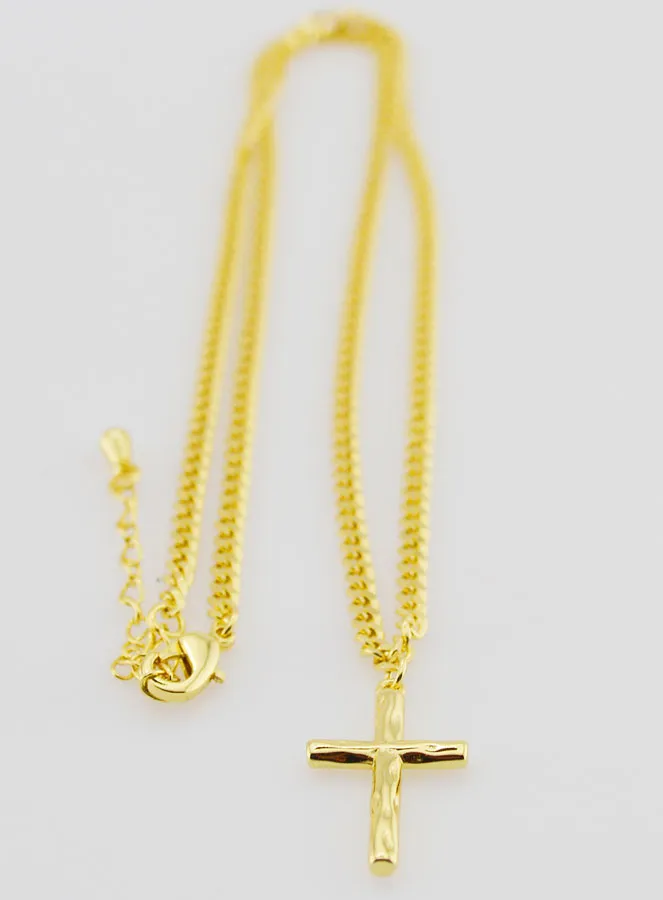 Religieuze Halsketting Gehamerd Kruis - Goudkleurig (pic 3)