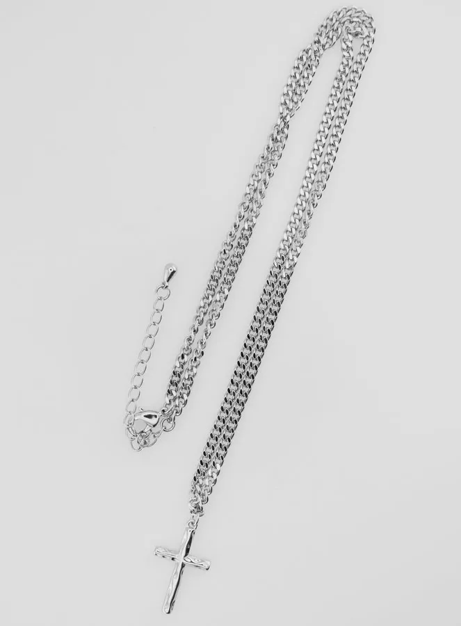 Religieuze Halsketting Gehamerd Kruis - Roestvrij staal (pic 1)