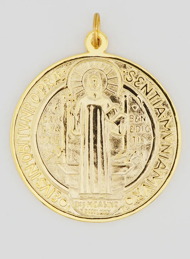 Grote Medaille van Heilige Benedictus Goudkleurig - 9,7cm (pic 1)