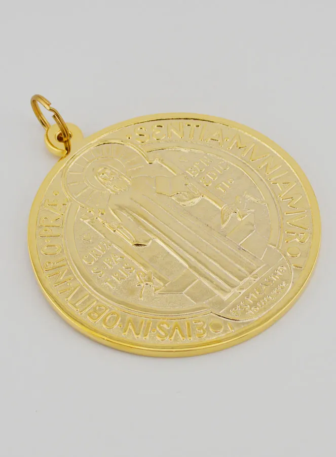Grote Medaille van Heilige Benedictus Goudkleurig - 9,7cm (pic 3)