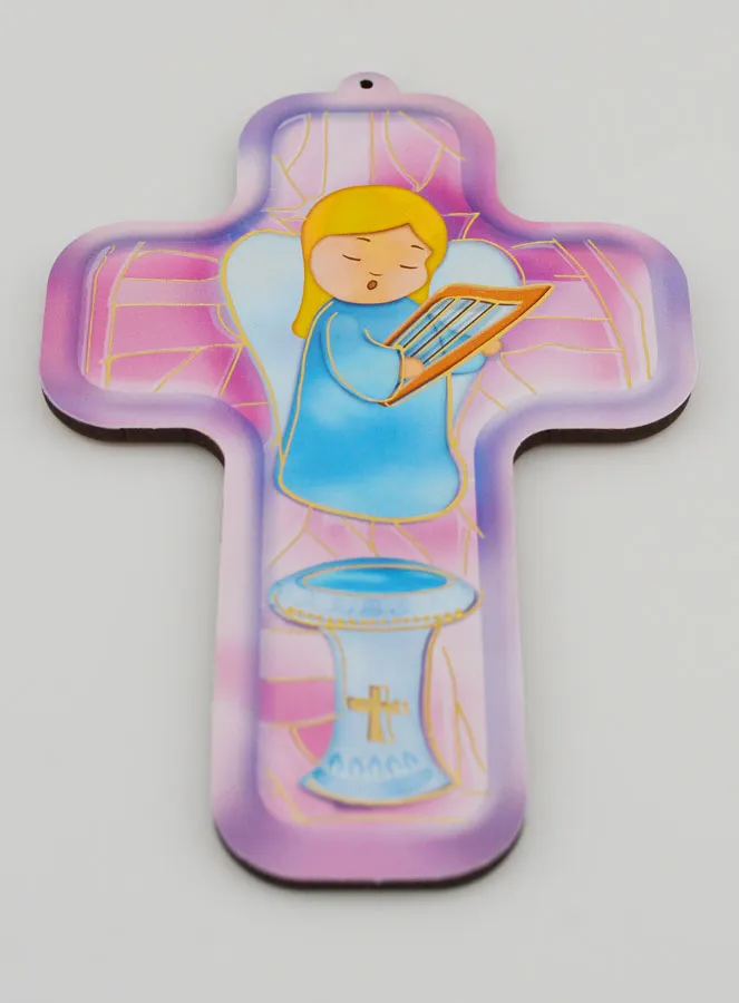 Houten Kruis voor Kind - Engel met Harp (pic 2)